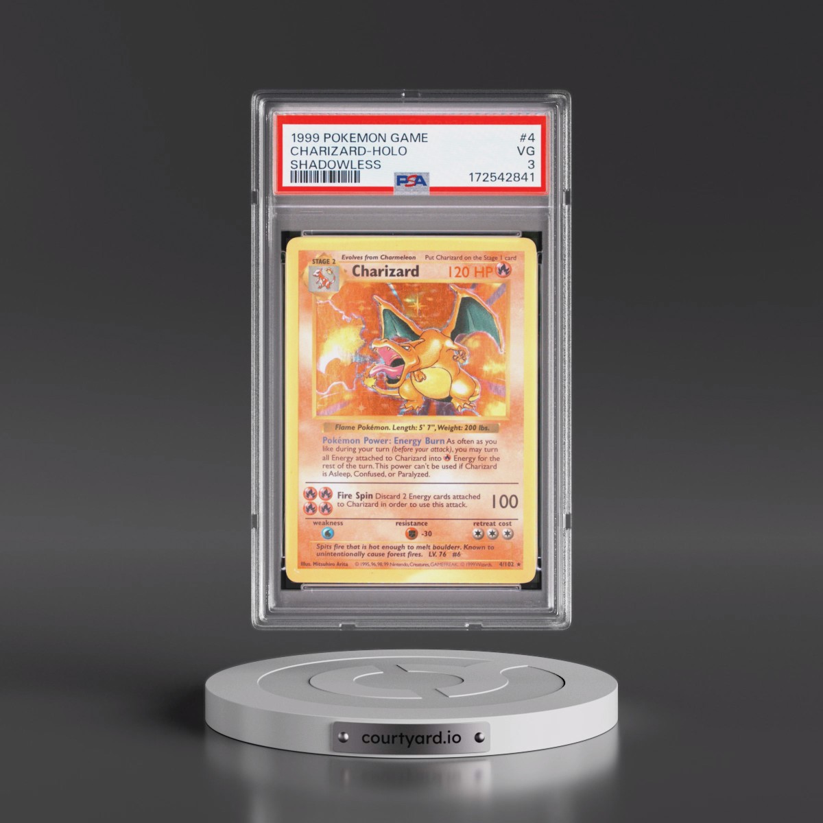 1999 Pokémon Game Charizard - Holo Shadowless #4 PSA 3