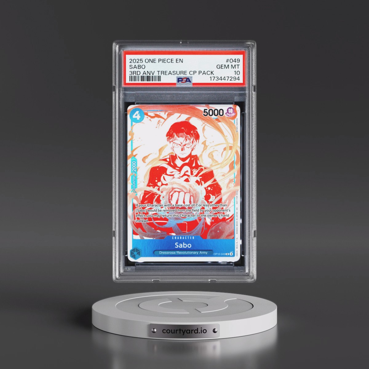 2025 One Piece 3rd Anniversary! One Piece Card Treasure Campaign Pack #049 Sabo (PSA 10 GEM MINT)