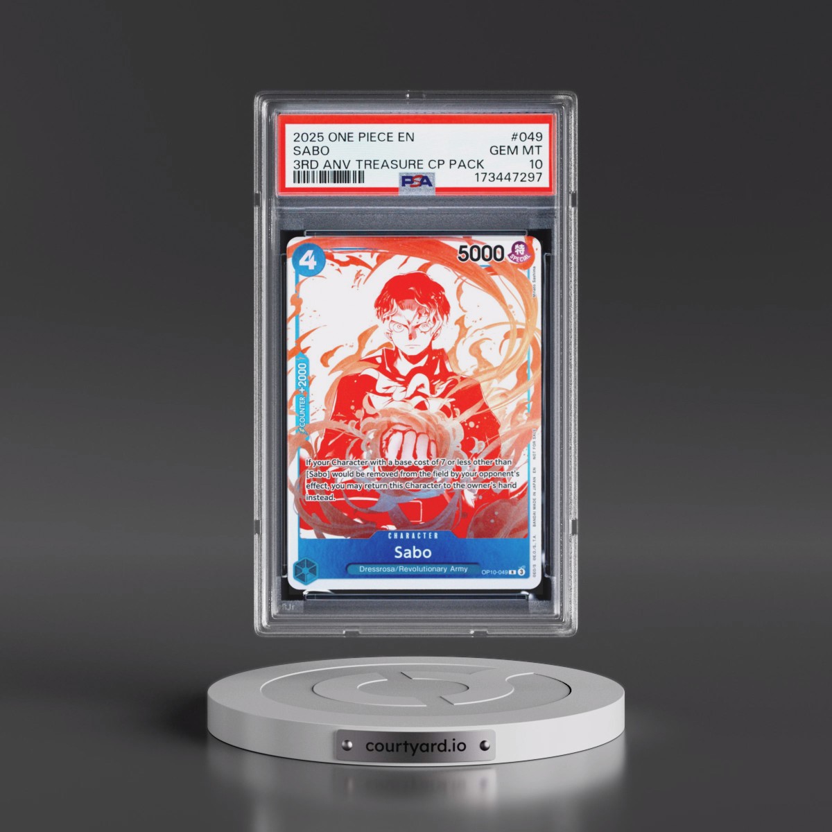 2025 One Piece 3rd Anniversary! One Piece Card Treasure Campaign Pack #049 Sabo (PSA 10 GEM MINT)