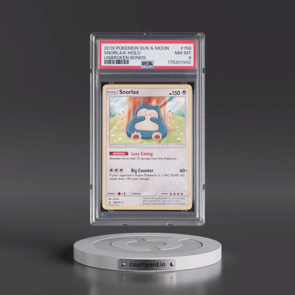 2019 Pokémon Sun & Moon Unbroken Bonds Snorlax - Holo #158 PSA 8