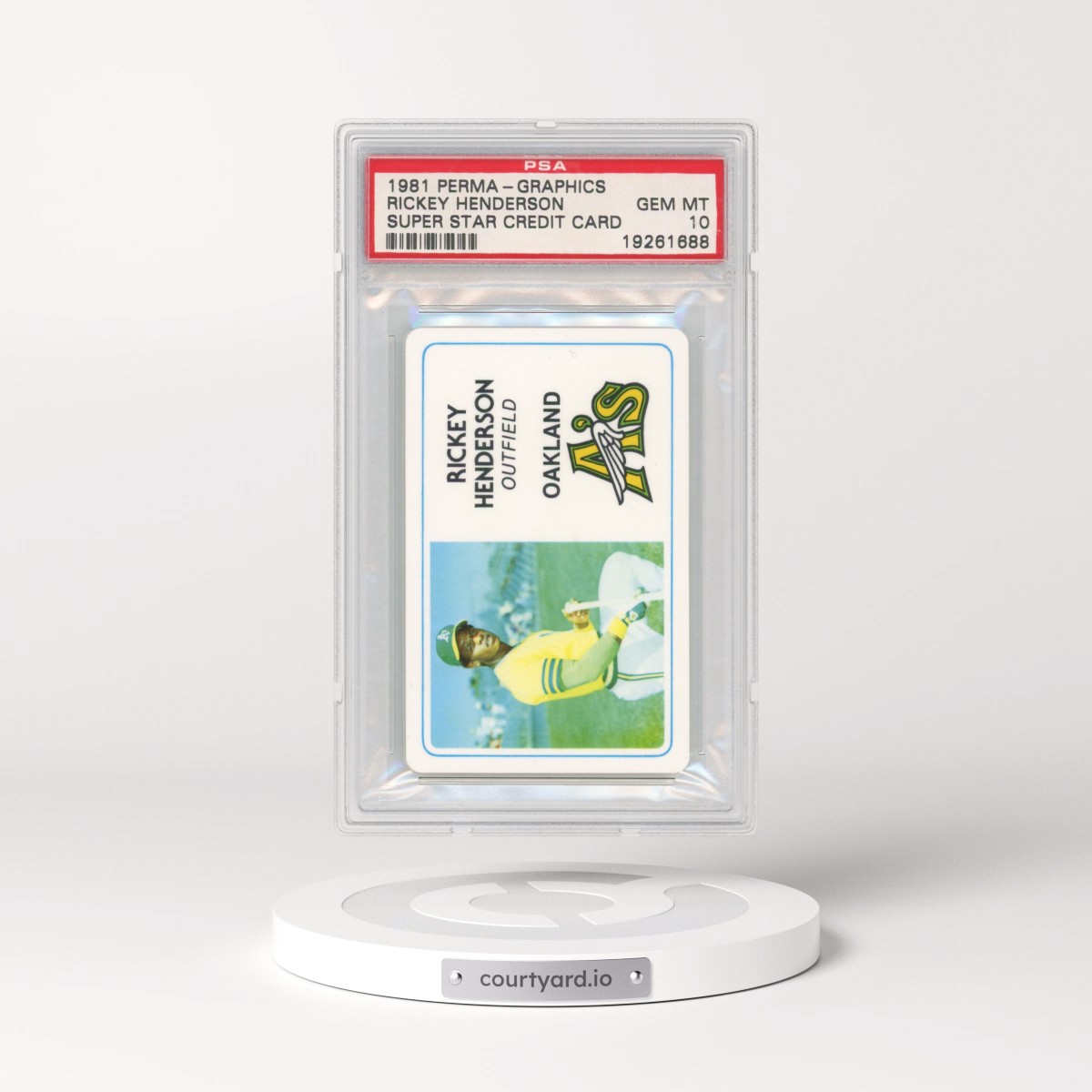 1981 Perma-Graphics Super Star Credit Card #19 Rickey Henderson (PSA 10 GEM MINT)