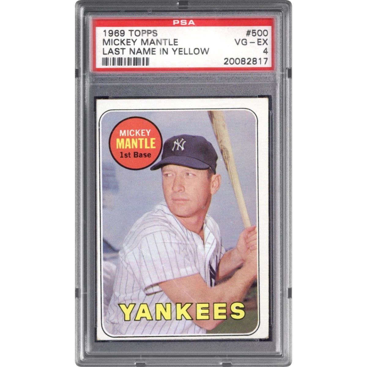 1969 Topps #500 Mickey Mantle - Last Name in Yellow (PSA 4 VG-EX)