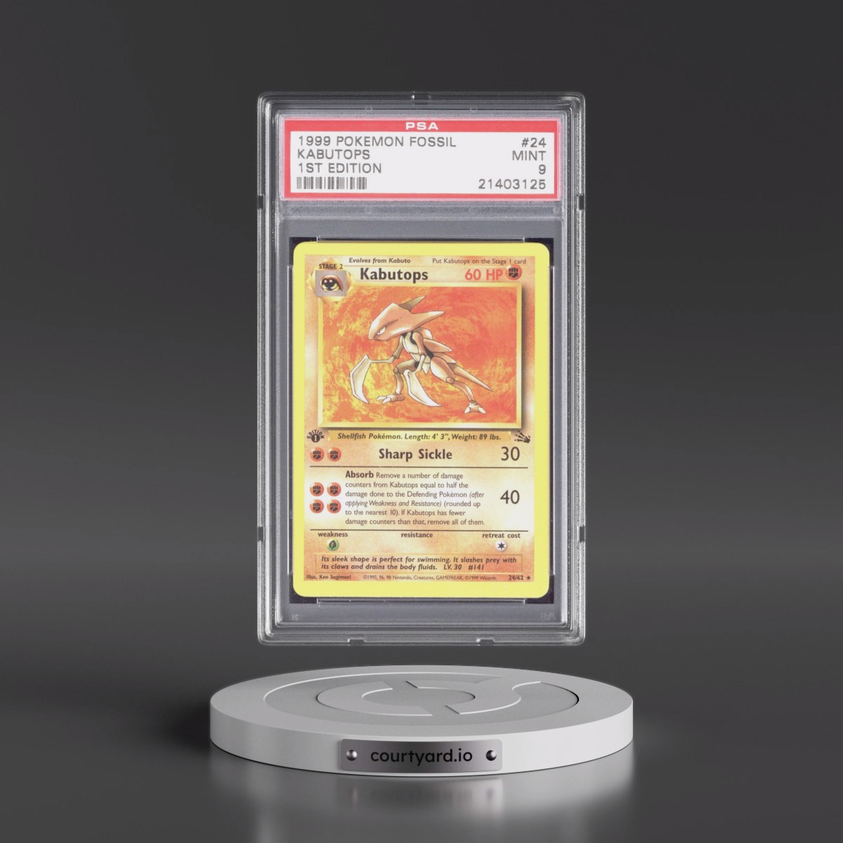 1999 Pokémon Fossil #24 Kabutops - 1st Edition (PSA 9 MINT)