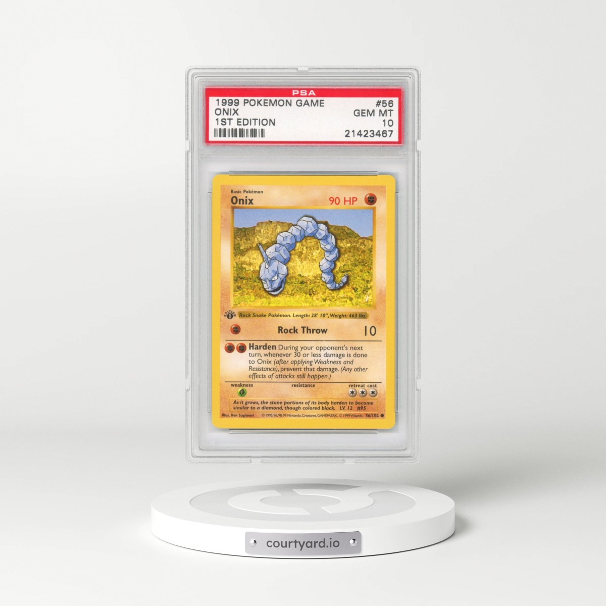 1999 Pokémon Game #56 Onix - 1st Edition (PSA 10 GEM MINT)