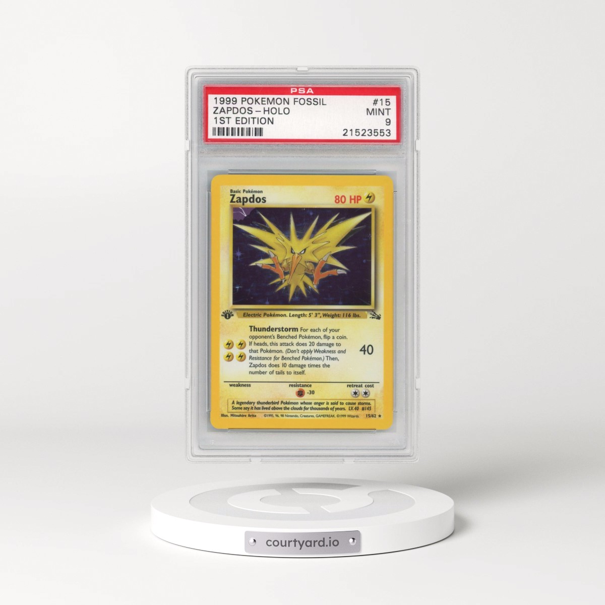 1999 Pokémon Fossil #15 Zapdos - 1st Edition Holo (PSA 9 MINT)