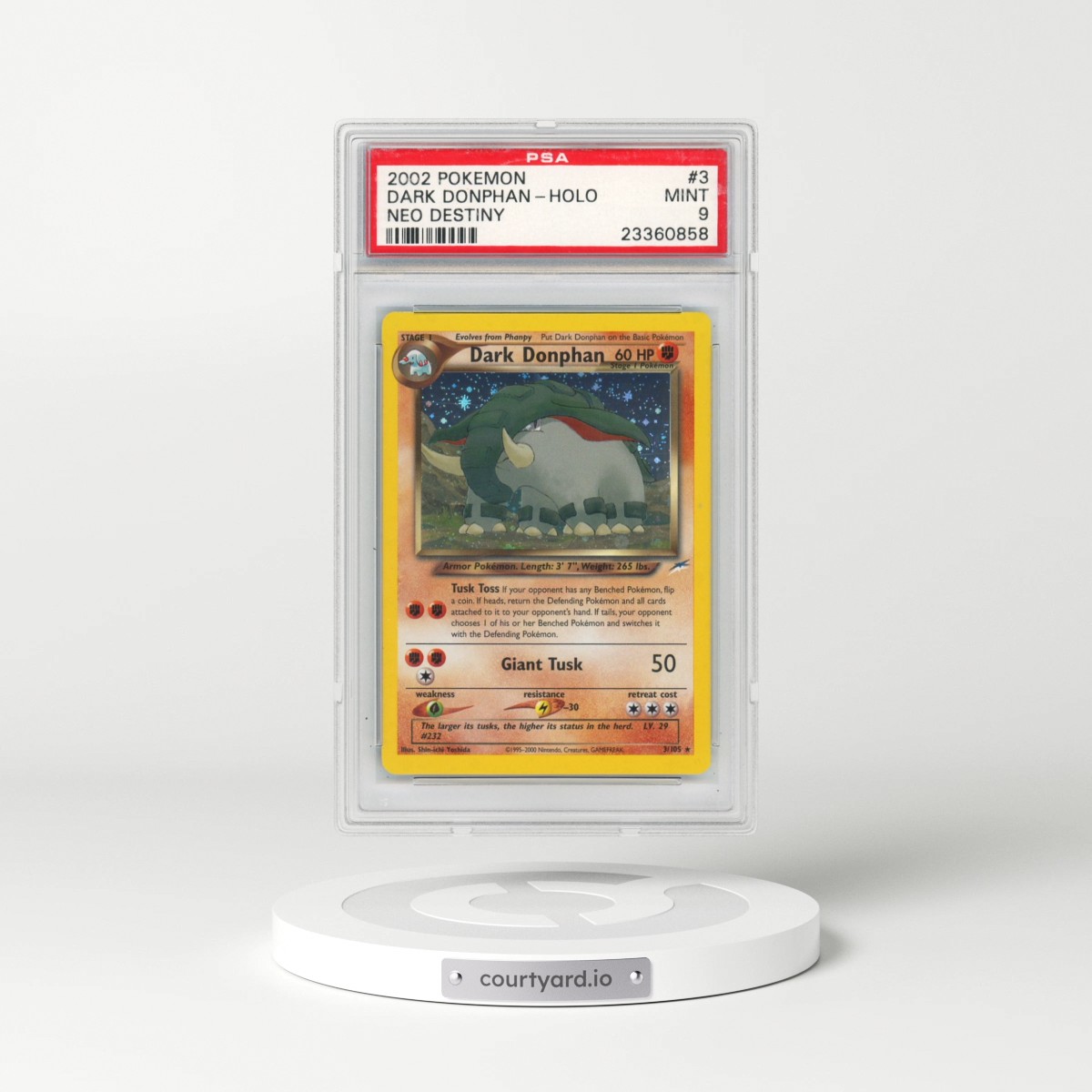 2002 Pokémon Neo Destiny #3 Dark Donphan - Holo (PSA 9 MINT)