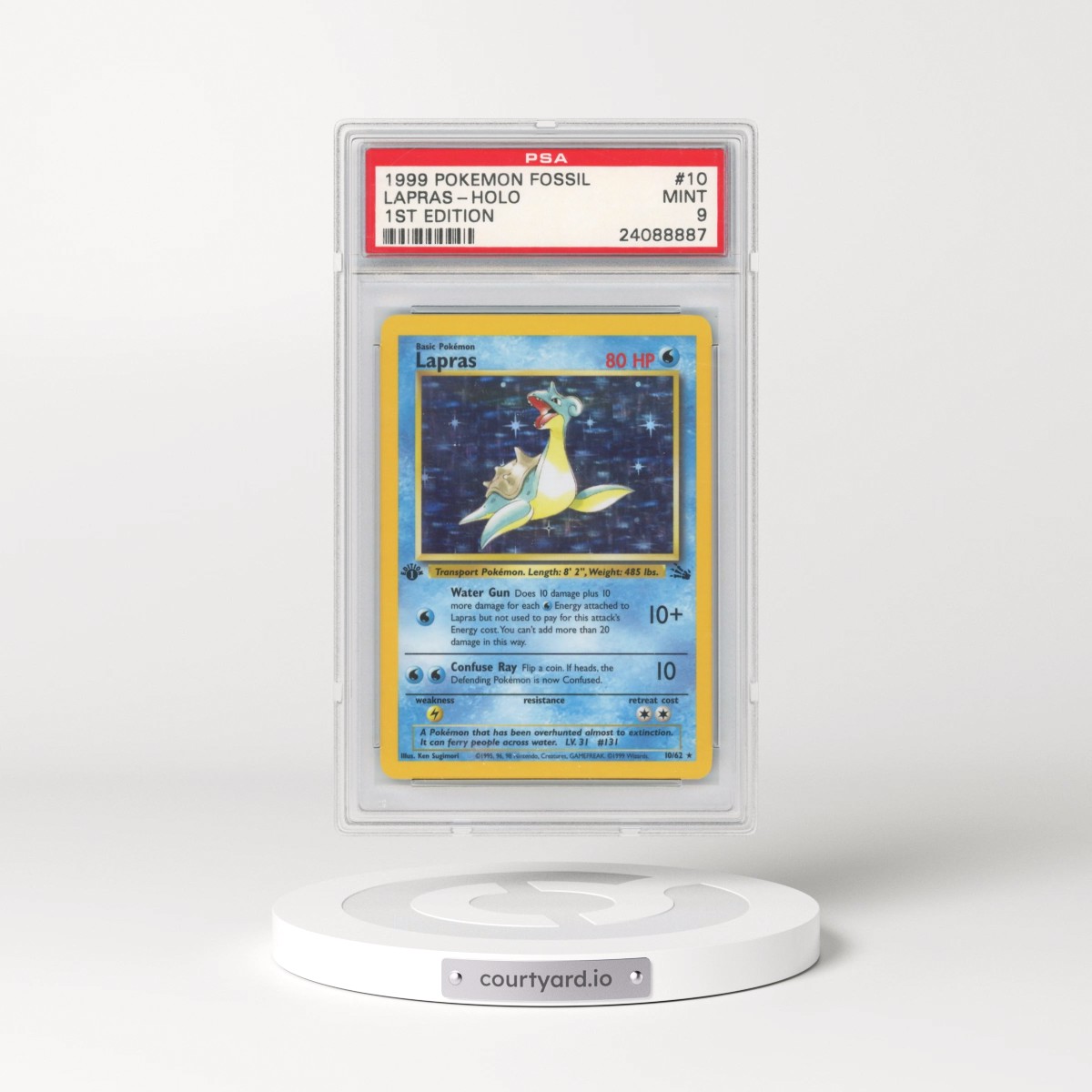 1999 Pokémon Fossil #10 Lapras - 1st Edition Holo (PSA 9 MINT)