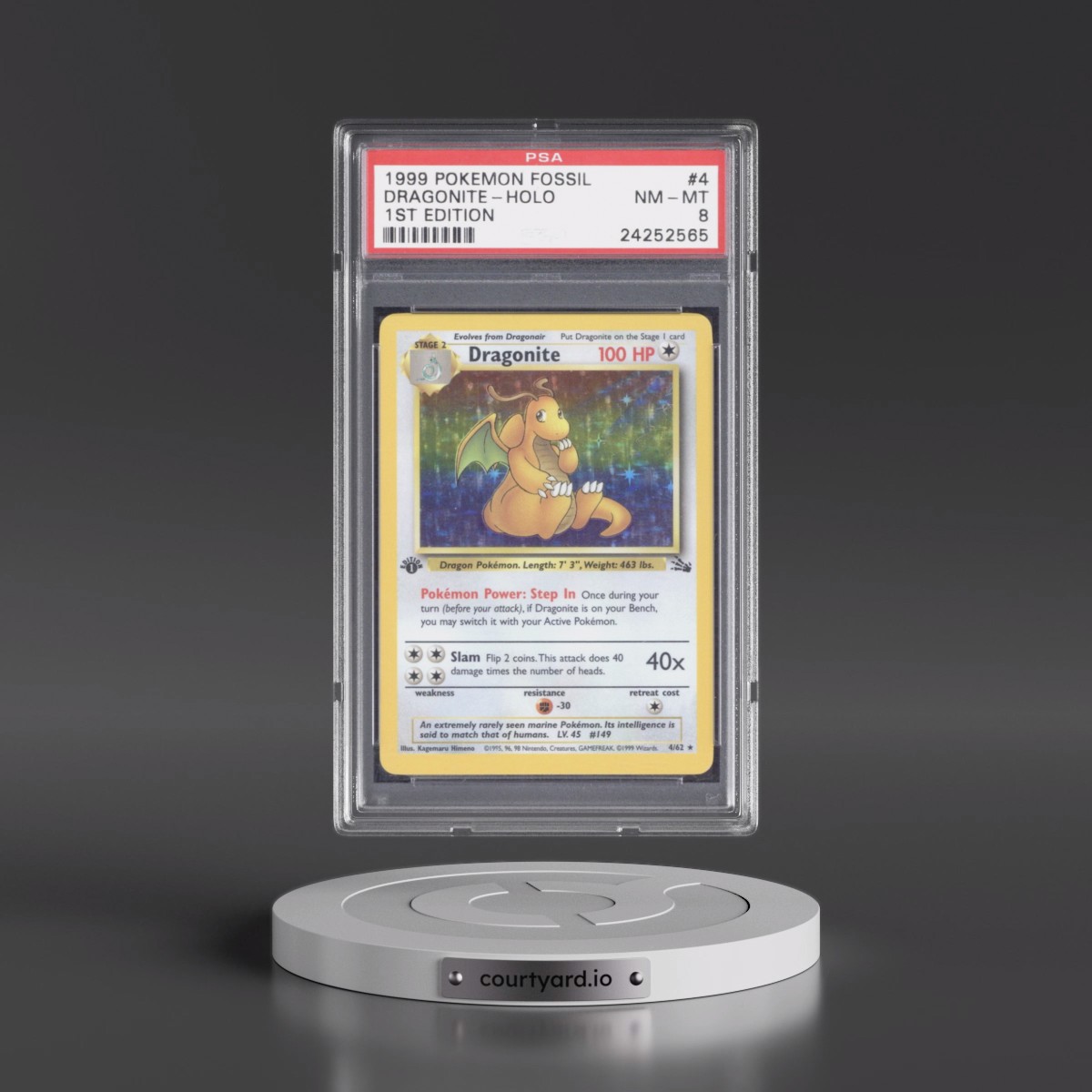 1999 Pokémon Fossil #4 Dragonite - 1st Edition Holo (PSA 8 NM-MT) - Photo