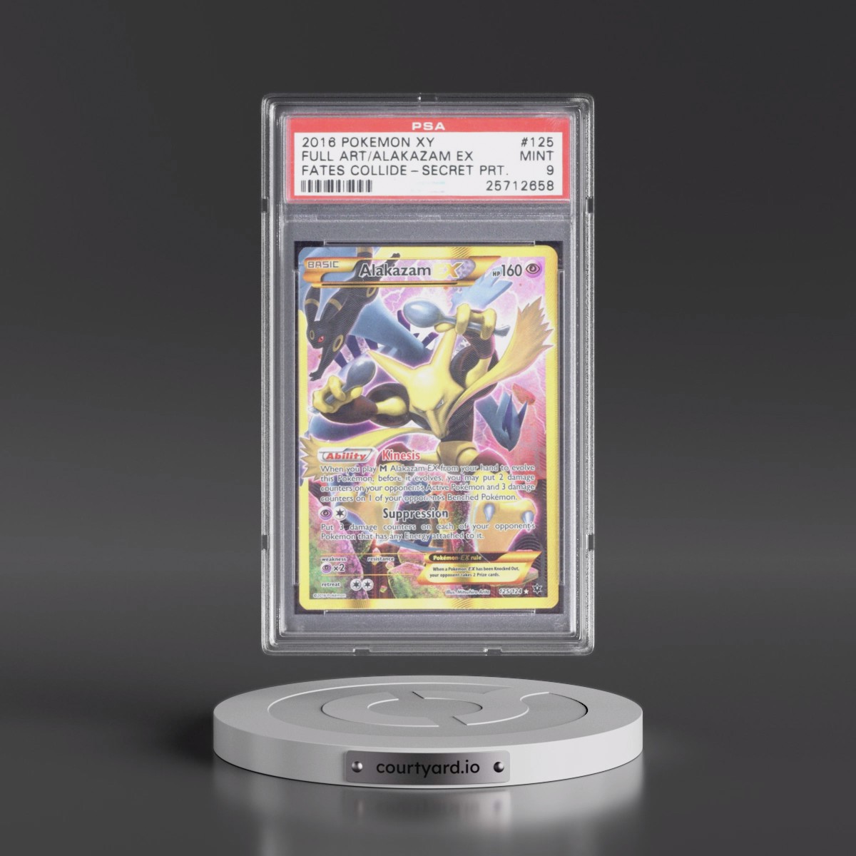 2016 Pokémon XY Fates Collide #125 Alakazam EX - Holo Full Art Secret (PSA 9 MINT)