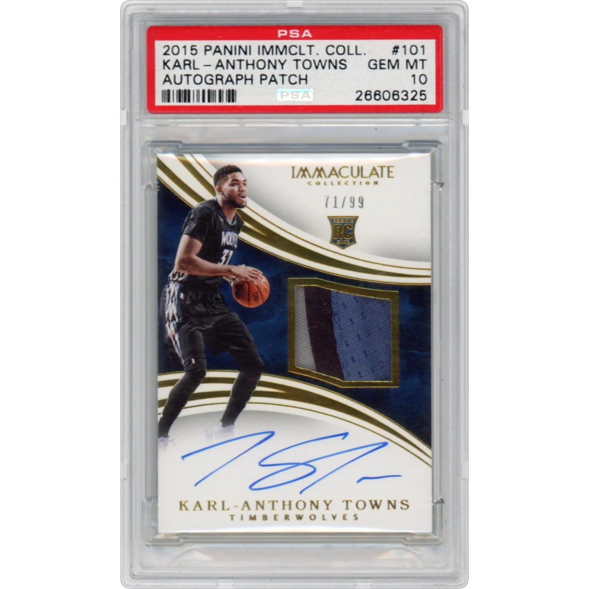2015 Panini Immaculate Collection #101 Karl-Anthony Towns - Autograph Patch (PSA 10 GEM MINT)