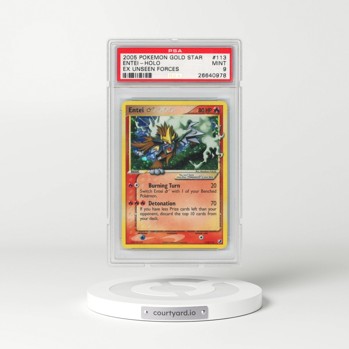 2005 Pokémon EX Unseen Forces #113 Entei - Holo Gold Star (PSA 9 MINT)