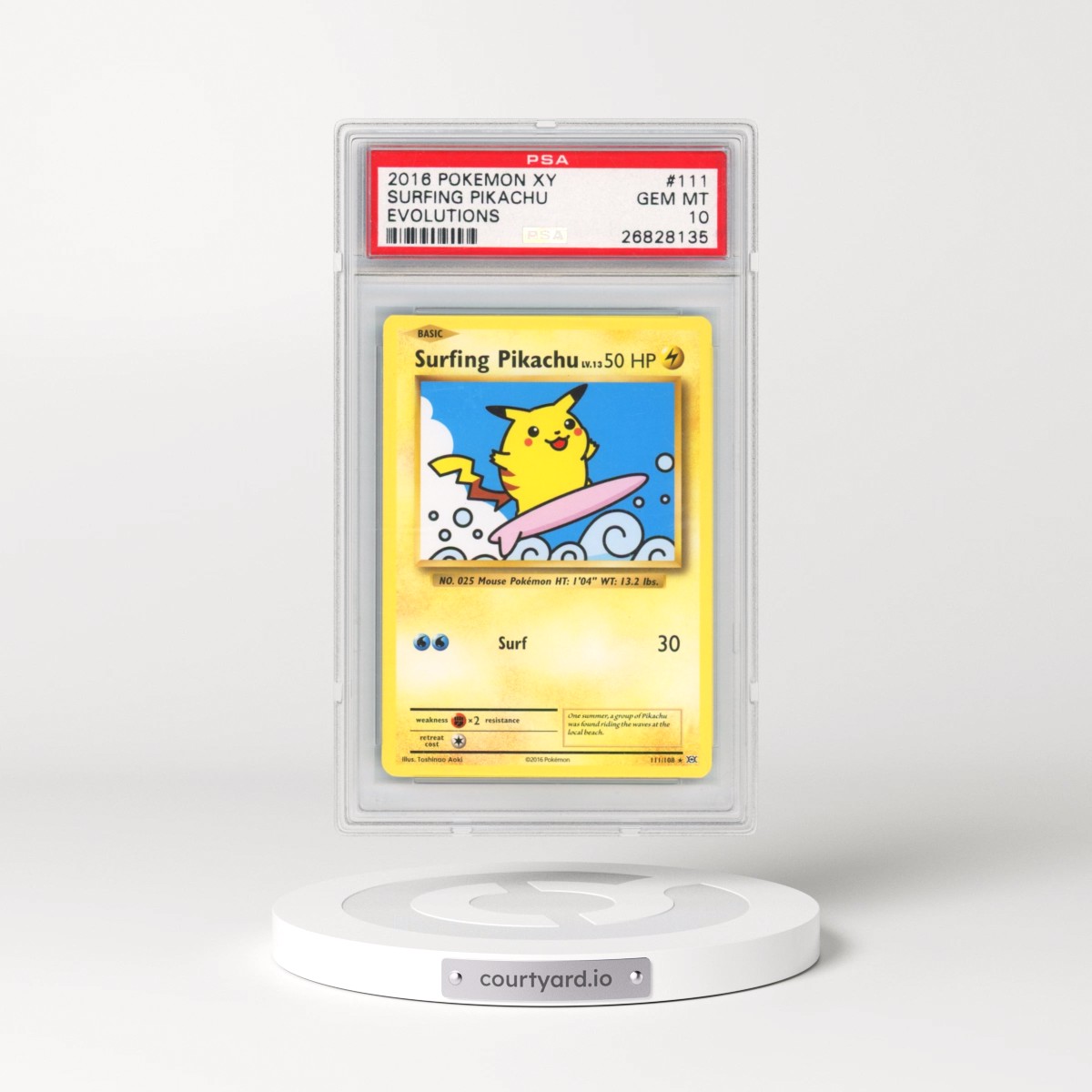 2016 Pokémon XY Evolutions #111 Surfing Pikachu (PSA 10 GEM MINT)
