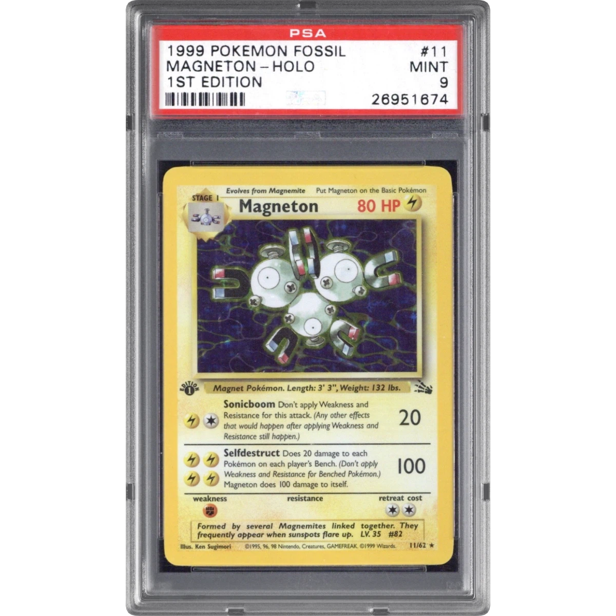 1999 Pokémon Fossil #11 Magneton - 1st Edition Holo (PSA 9 MINT)