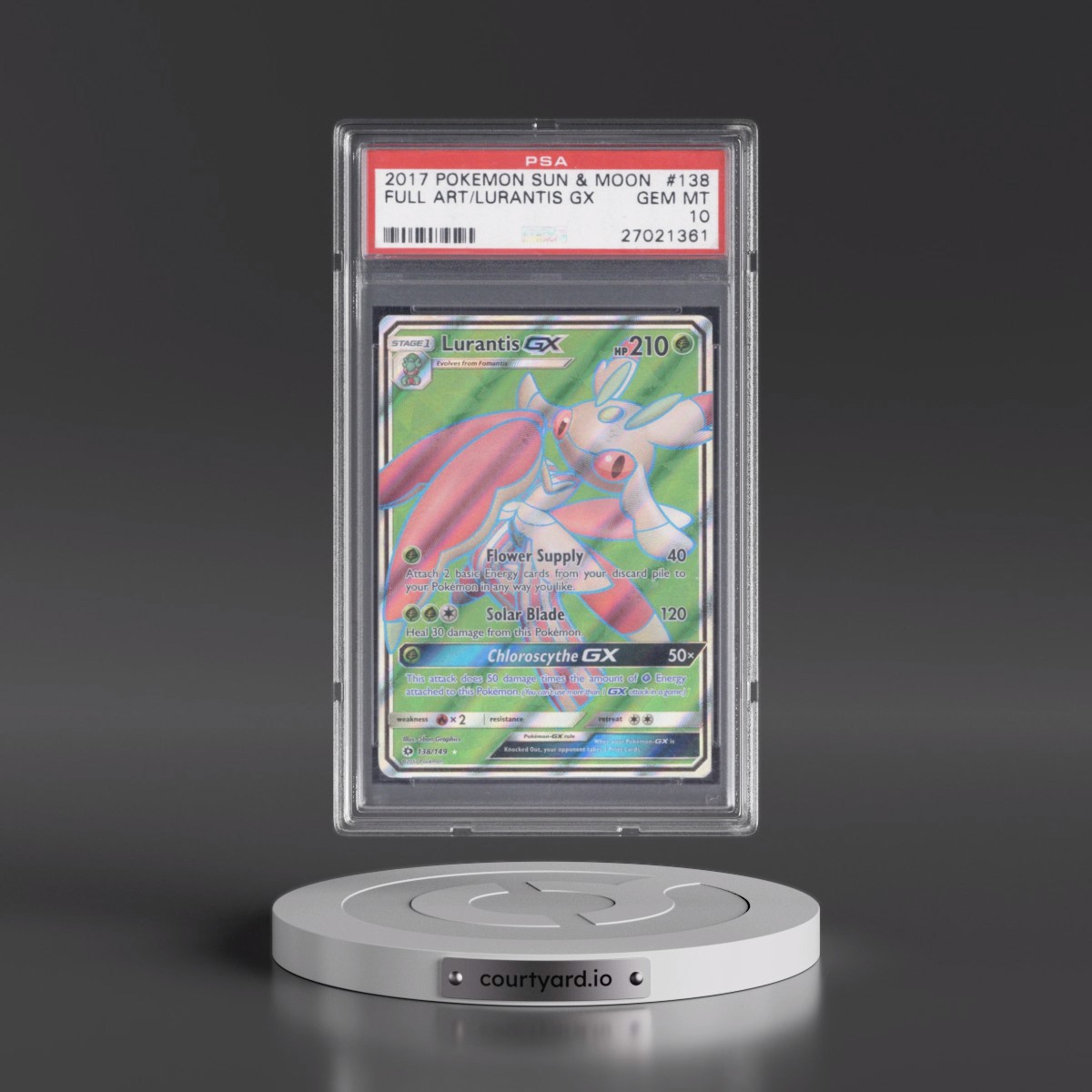 2017 Pokémon Sun & Moon #138 Lurantis GX - Holo Full Art (PSA 10 GEM MINT)