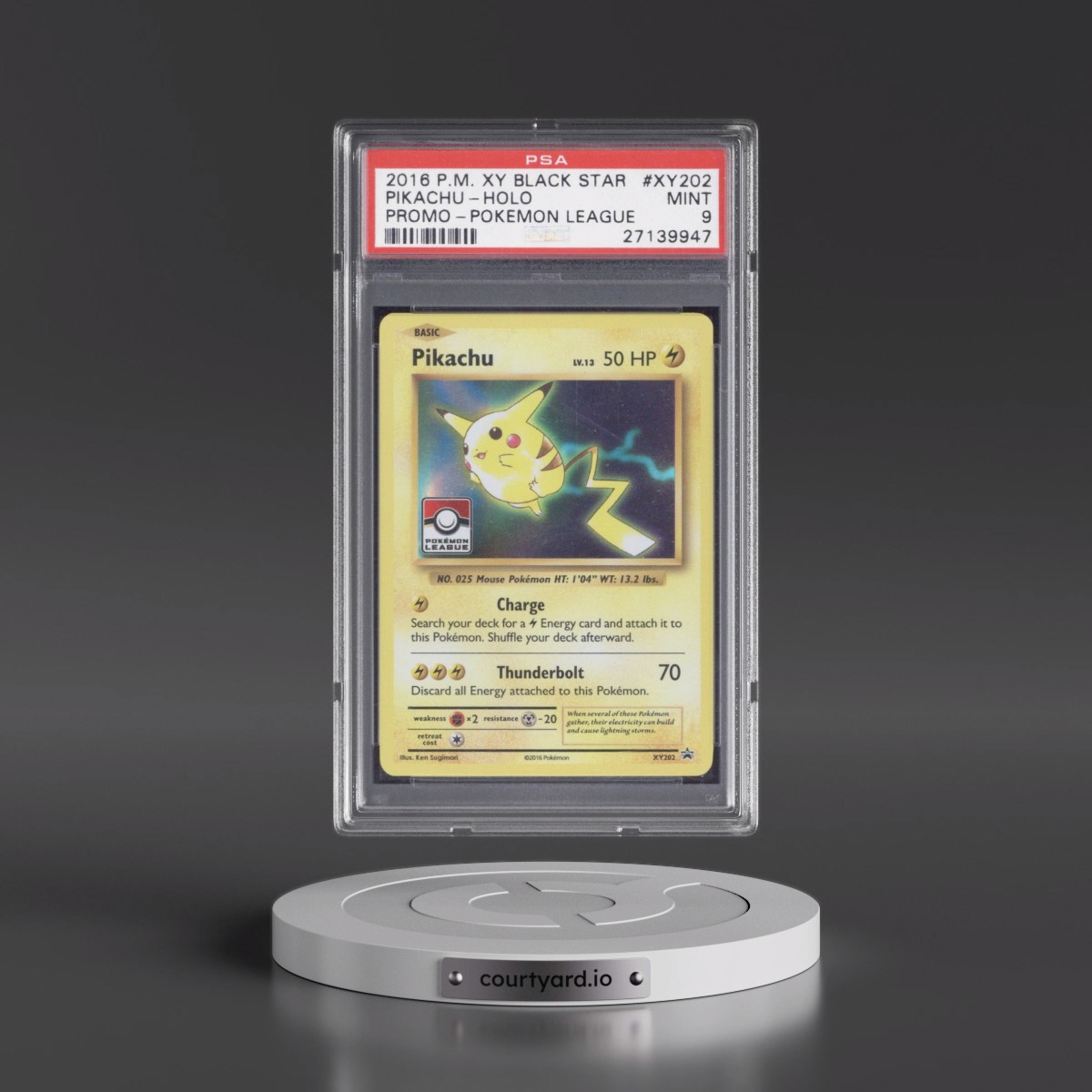 2016 Pokémon XY Black Star Promo #XY202 Pikachu - Holo Pokemon League (PSA 9 MINT)