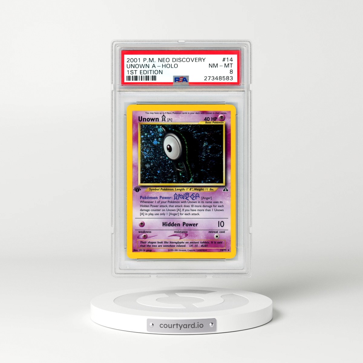2001 Pokémon Neo Discovery #14 Unown A - 1st Edition Holo (PSA 8 NM-MT)