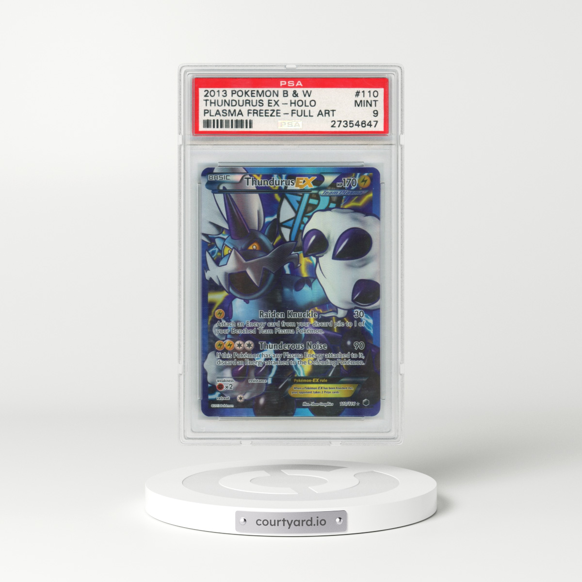 2013 Pokémon Black & White Plasma Freeze #110 Thundurus EX - Holo Full Art (PSA 9 MINT)