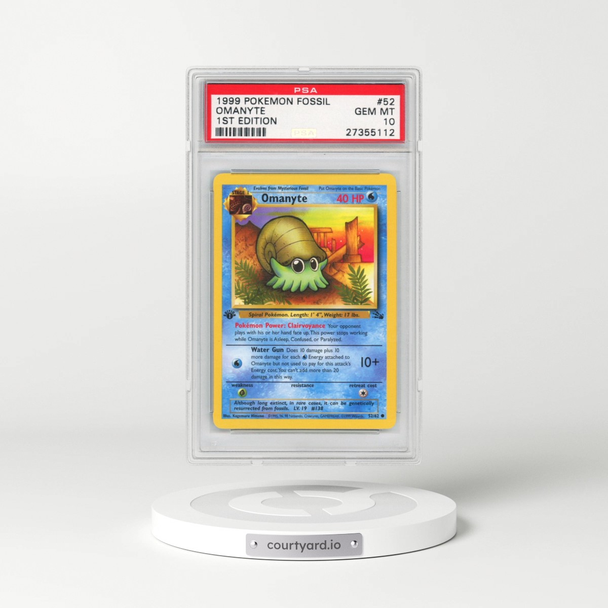 1999 Pokémon Fossil #52 Omanyte - 1st Edition (PSA 10 GEM MINT)