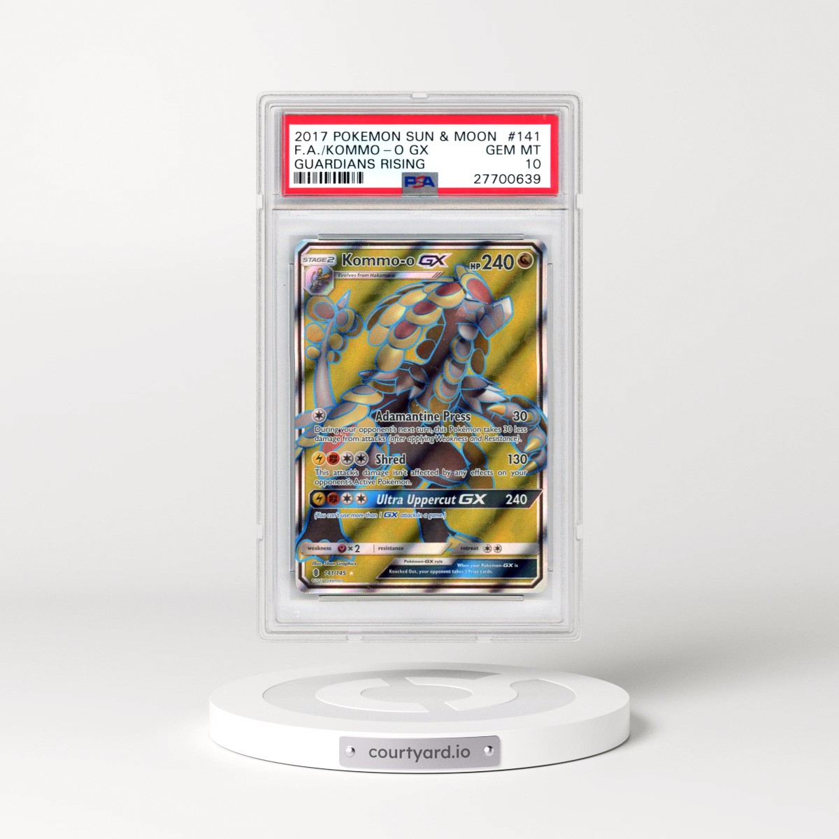 2017 Pokémon Sun & Moon Guardians Rising #141 Kommo-O GX - Holo Full Art (PSA 10 GEM MINT)
