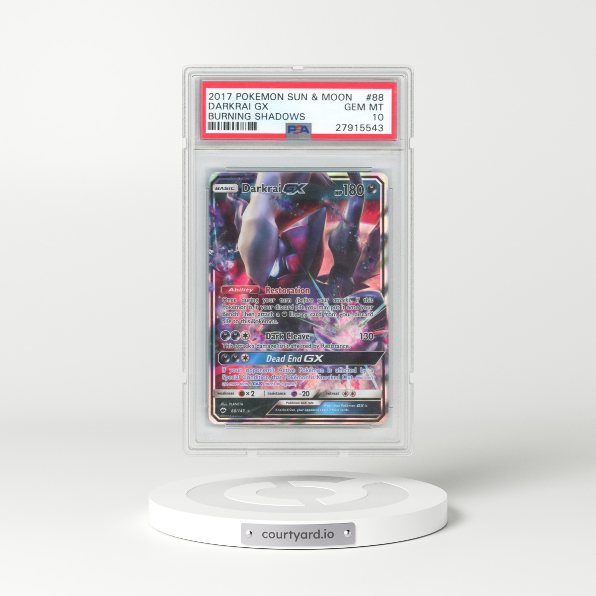 2017 Pokémon Sun & Moon Burning Shadows #88 Darkrai GX - Holo (PSA 10 GEM MINT)