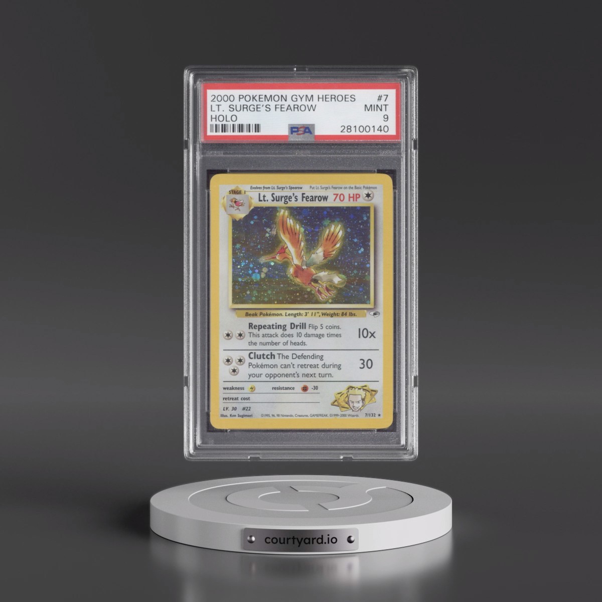 2000 Pokémon Gym Heroes #7 LT. Surge's Fearow - Holo (PSA 9 MINT)