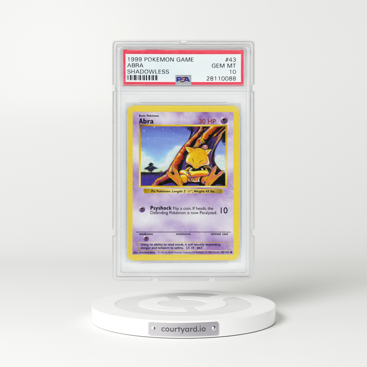 1999 Base Set #43 Abra - Shadowless (PSA 10 GEM MINT)