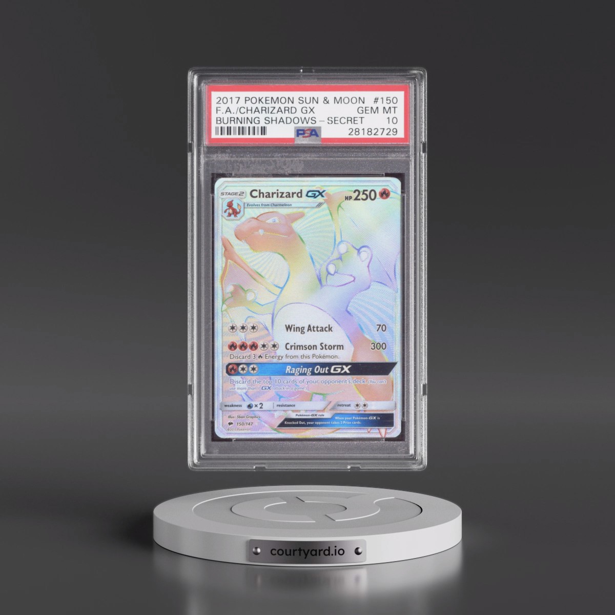 2017 Pokémon Sun & Moon Burning Shadows #150 Charizard GX - Holo Full Art Secret (PSA 10 GEM MINT)