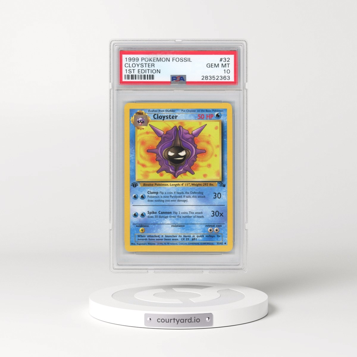1999 Pokémon Fossil #32 Cloyster - 1st Edition (PSA 10 GEM MINT)