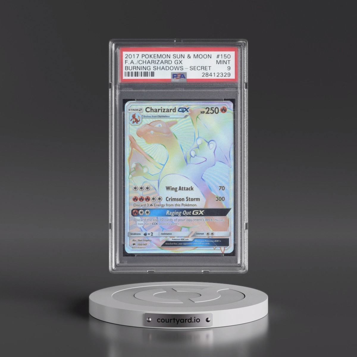 2017 Pokémon Sun & Moon Burning Shadows #150 Charizard GX - Holo Full Art Secret (PSA 9 MINT)