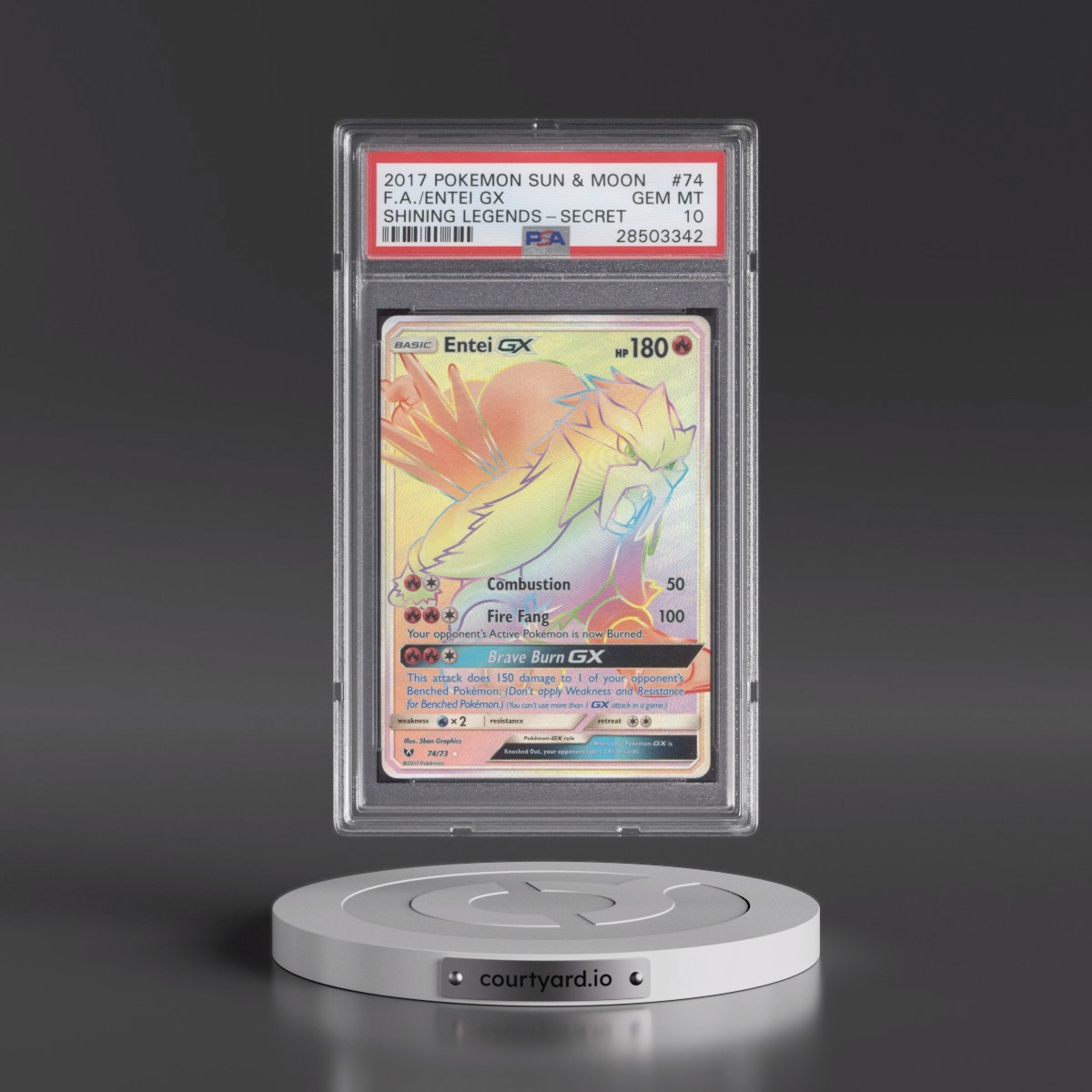 2017 Pokémon Sun & Moon Shining Legends #74 Entei GX - Holo Full Art Secret (PSA 10 GEM MINT)