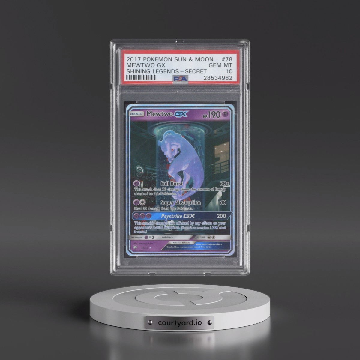 2017 Pokémon Sun & Moon Shining Legends #78 Mewtwo GX - Holo Secret (PSA 10 GEM MINT)