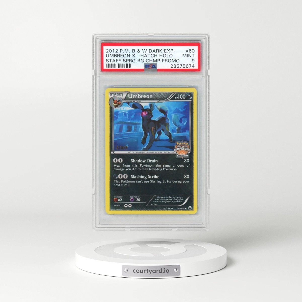 2012 Pokémon Black & White Dark Explorers #60 Umbreon - Holo Crosshatch-2012 Spring Regional Championships-Staff (PSA 9 MINT)