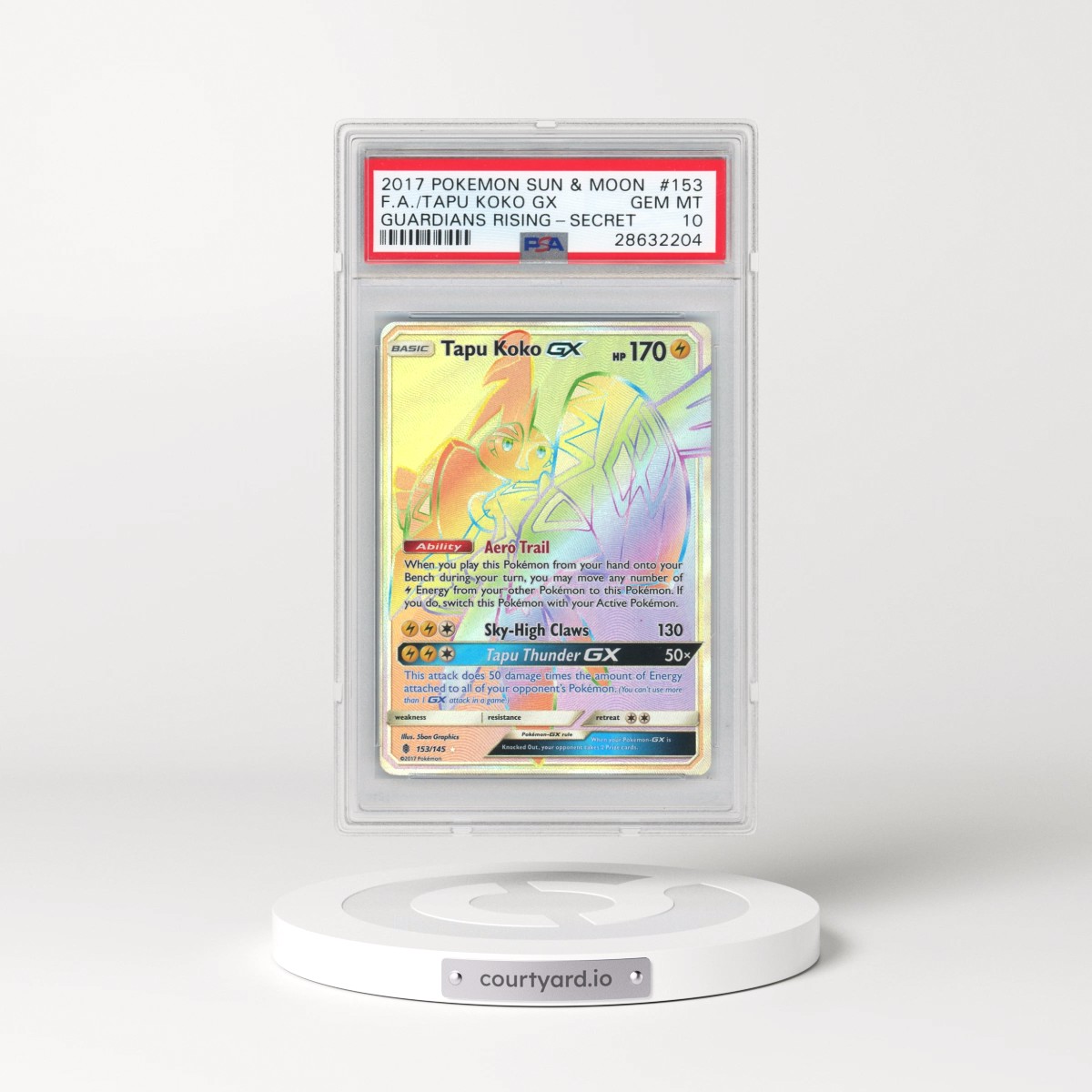 2017 Pokémon Sun & Moon Guardians Rising #153 Tapu Koko GX - Holo Full Art Secret (PSA 10 GEM MINT)