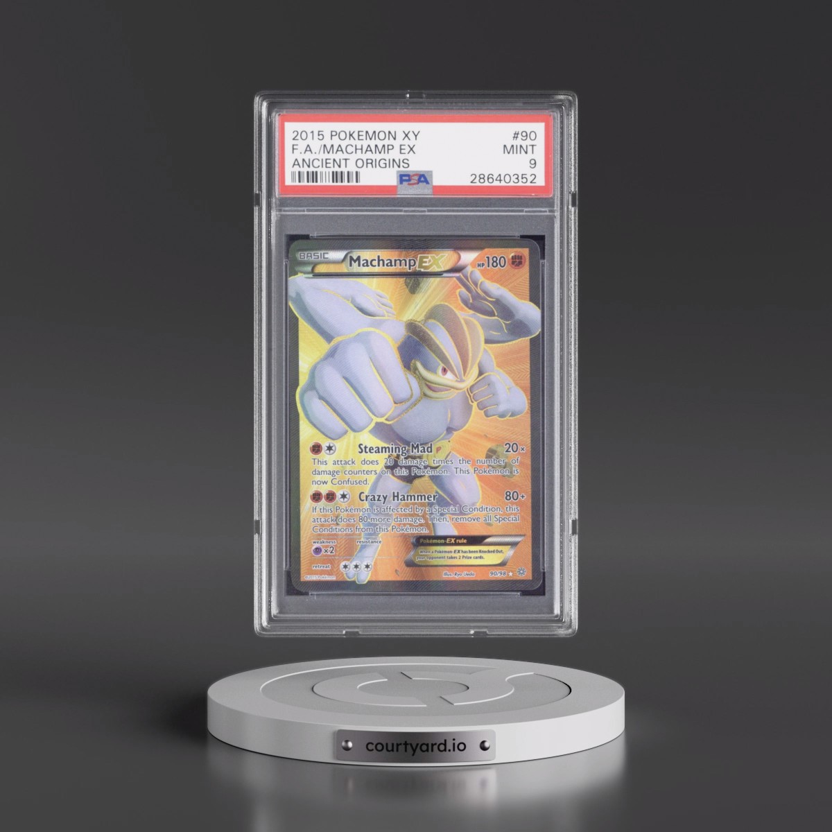 2015 Pokémon XY Ancient Origins #90 Machamp EX - Holo Full Art (PSA 9 MINT)