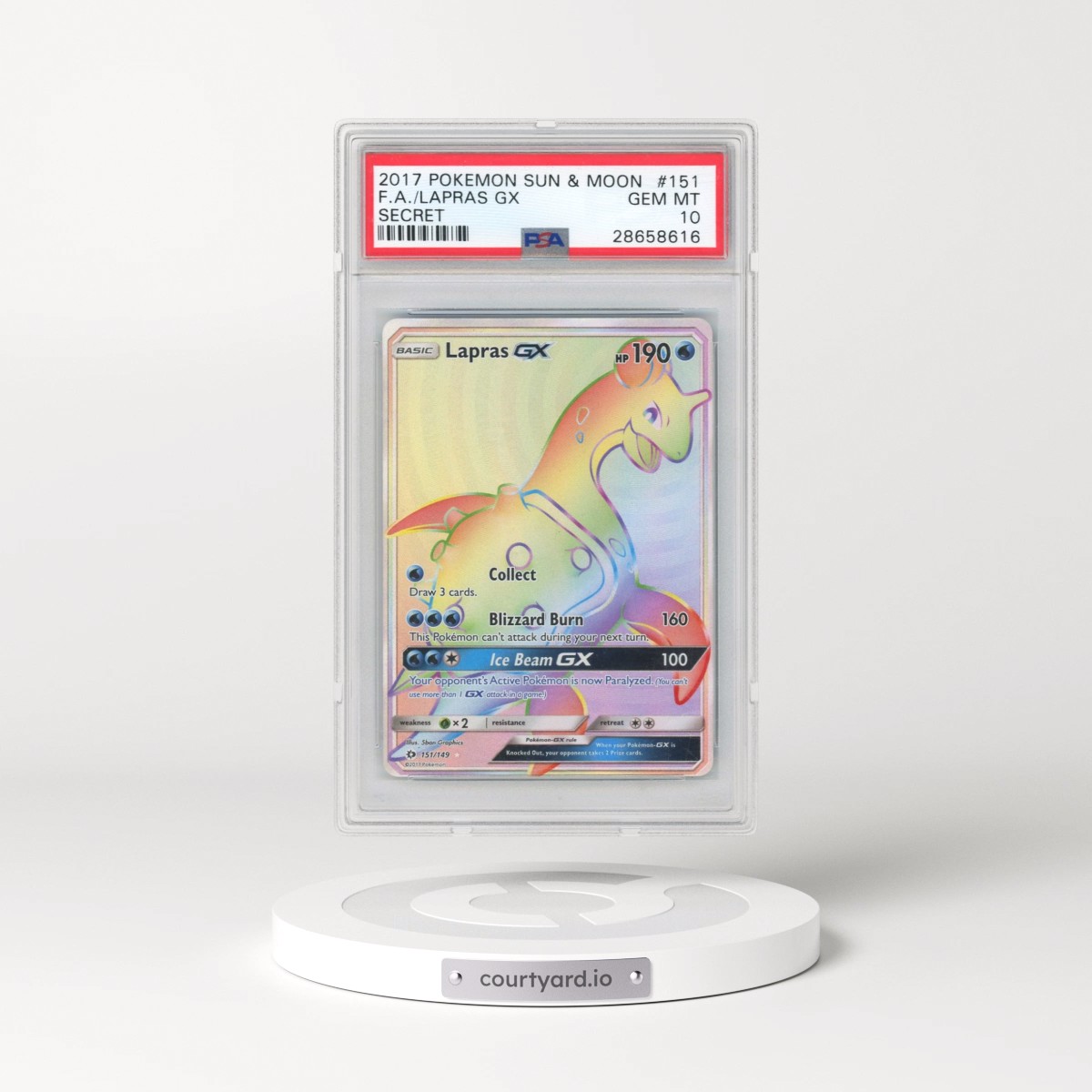2017 Pokémon Sun & Moon #151 Lapras GX - Holo Full Art Secret (PSA 10 GEM MINT)