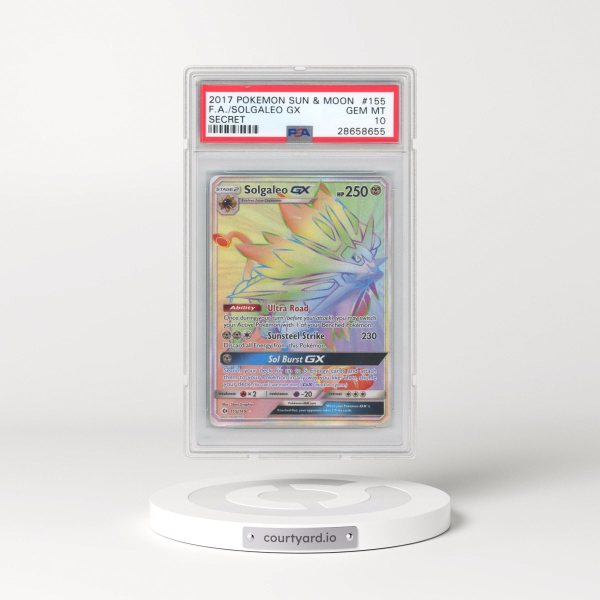 2017 Pokémon Sun & Moon #155 Solgaleo GX - Holo Full Art Secret (PSA 10 GEM MINT)