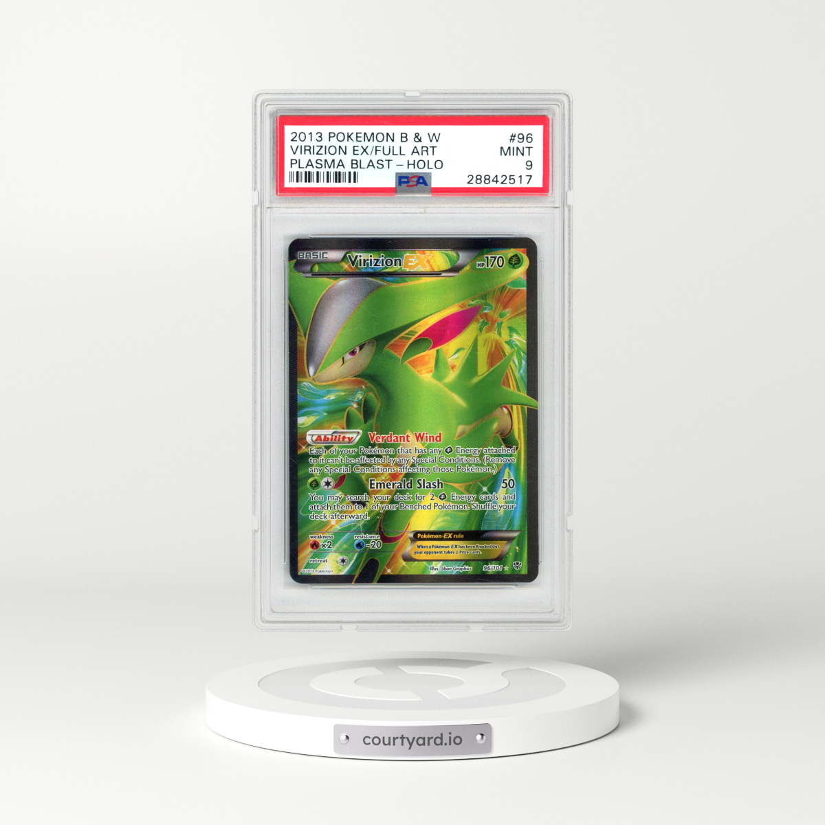 2013 Pokémon Black & White Plasma Blast #96 Virizion EX - Holo Full Art (PSA 9 MINT)