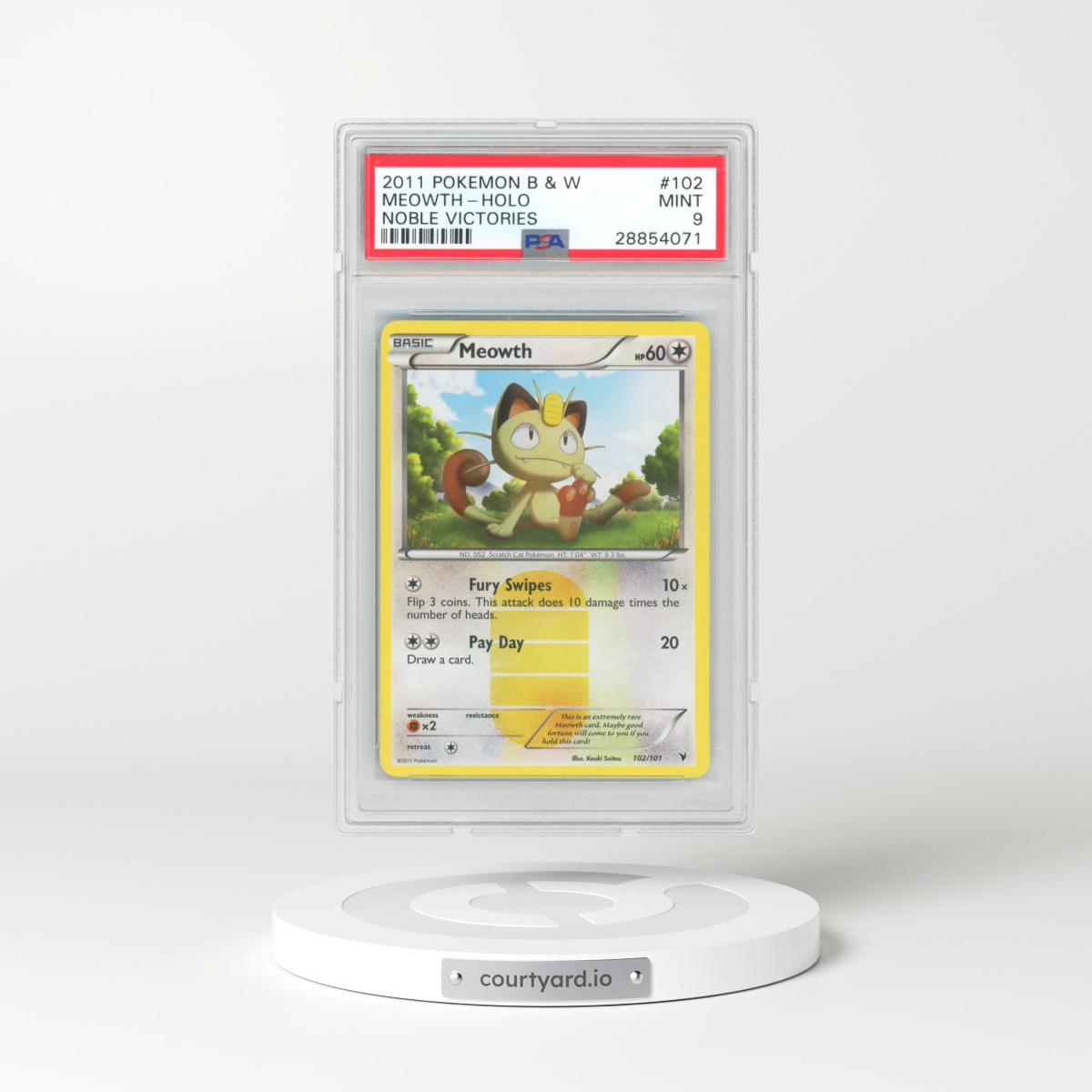 2011 Pokémon Black & White Noble Victories #102 Meowth - Holo (PSA 9 MINT)