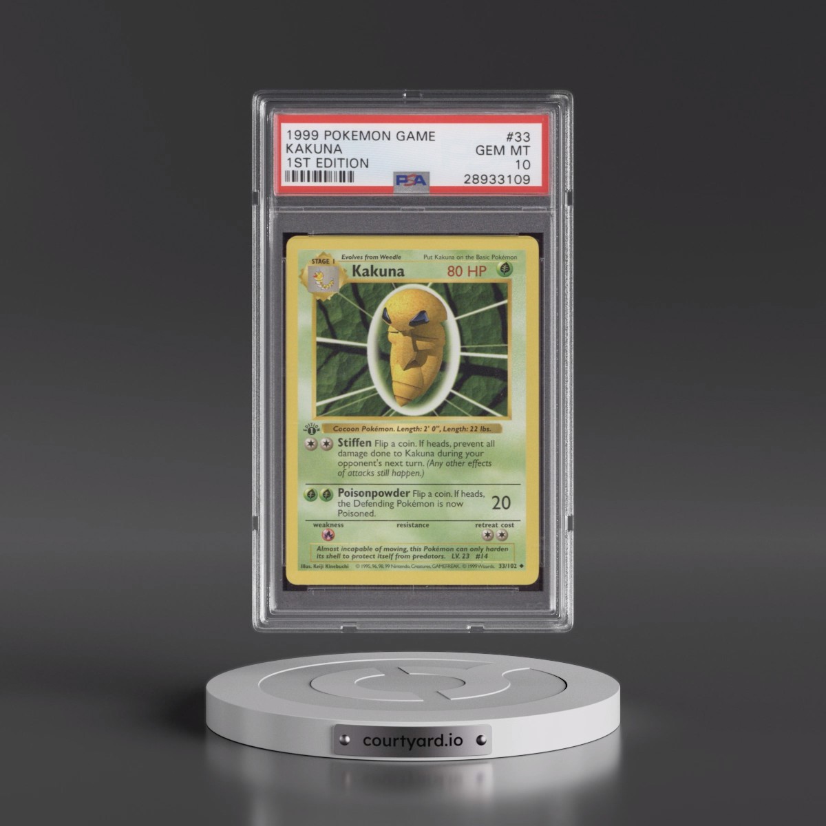 1999 Pokémon Game #33 Kakuna - 1st Edition (PSA 10 GEM MINT)