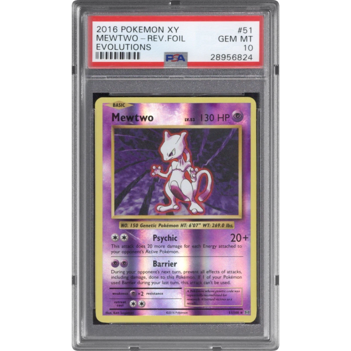 2016 Pokémon XY Evolutions #51 Mewtwo - Reverse Foil (PSA 10 GEM MINT)