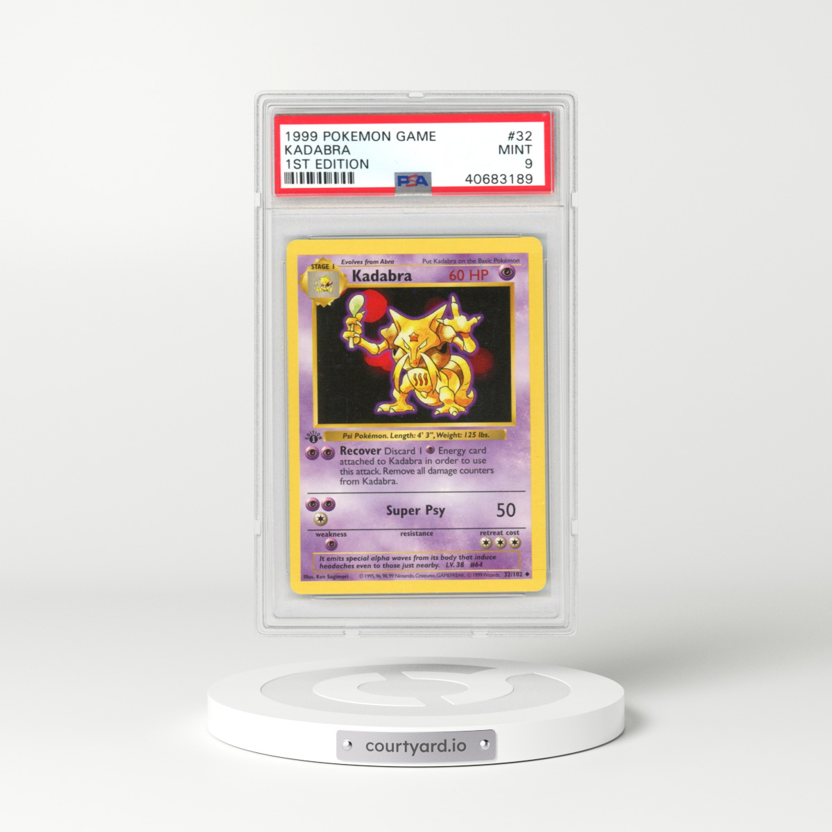 1999 Base Set #32 Kadabra - 1st Edition (PSA 9 MINT)