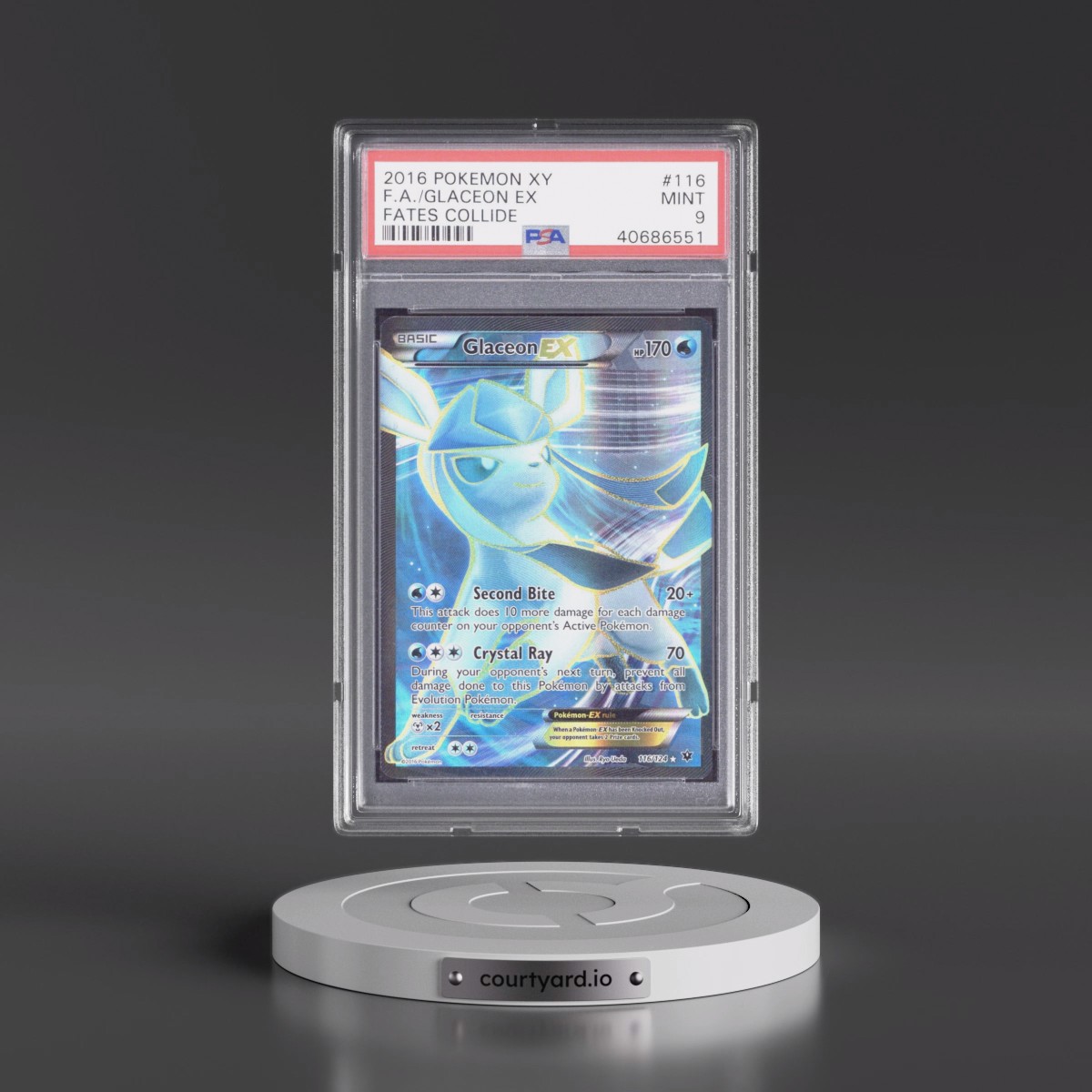 2016 Pokémon XY Fates Collide #116 Glaceon EX - Holo Full Art (PSA 9 MINT)