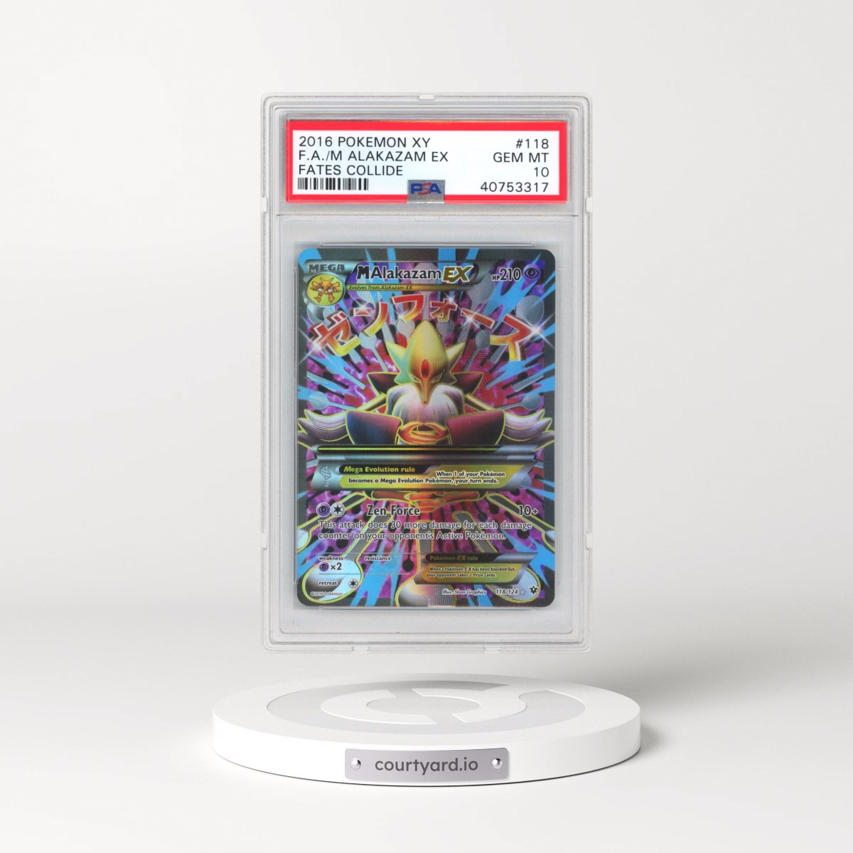 2016 Pokémon XY Fates Collide #118 M Alakazam EX - Holo Full Art (PSA 10 GEM MINT)
