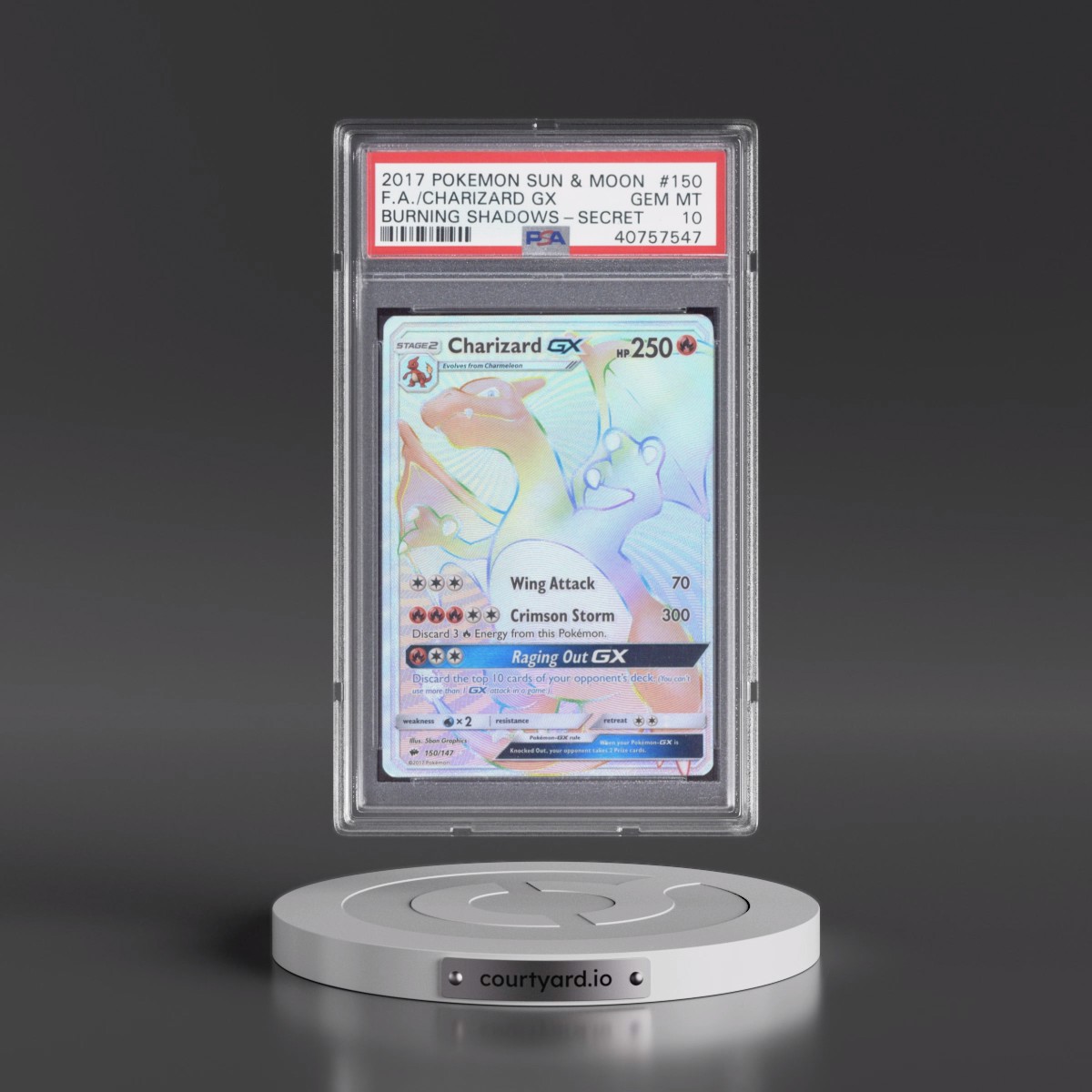 2017 Pokémon Sun & Moon Burning Shadows #150 Charizard GX - Holo Full Art Secret (PSA 10 GEM MINT)