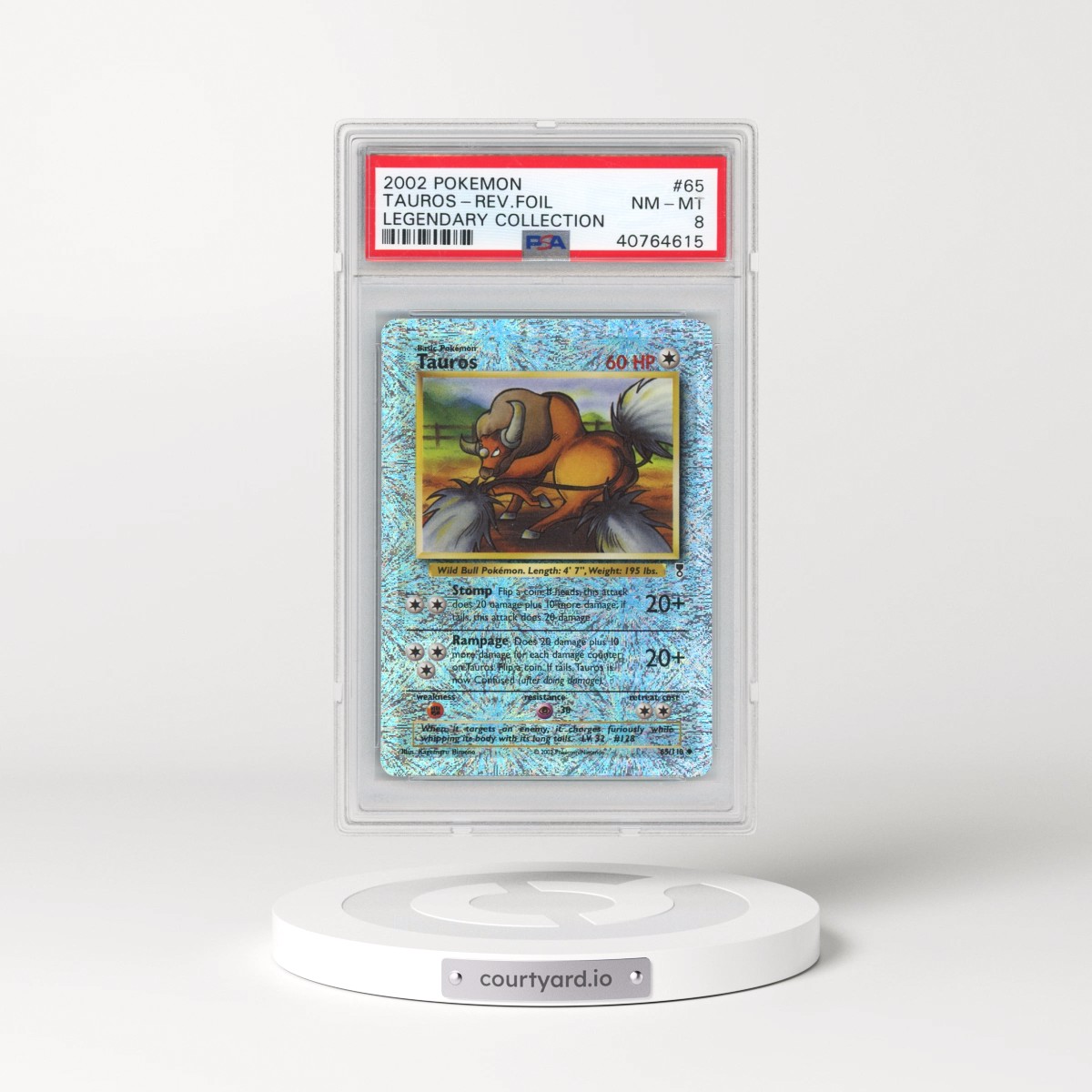 2002 Pokémon Legendary Collection #65 Tauros - Reverse Foil (PSA 8 NM-MT)
