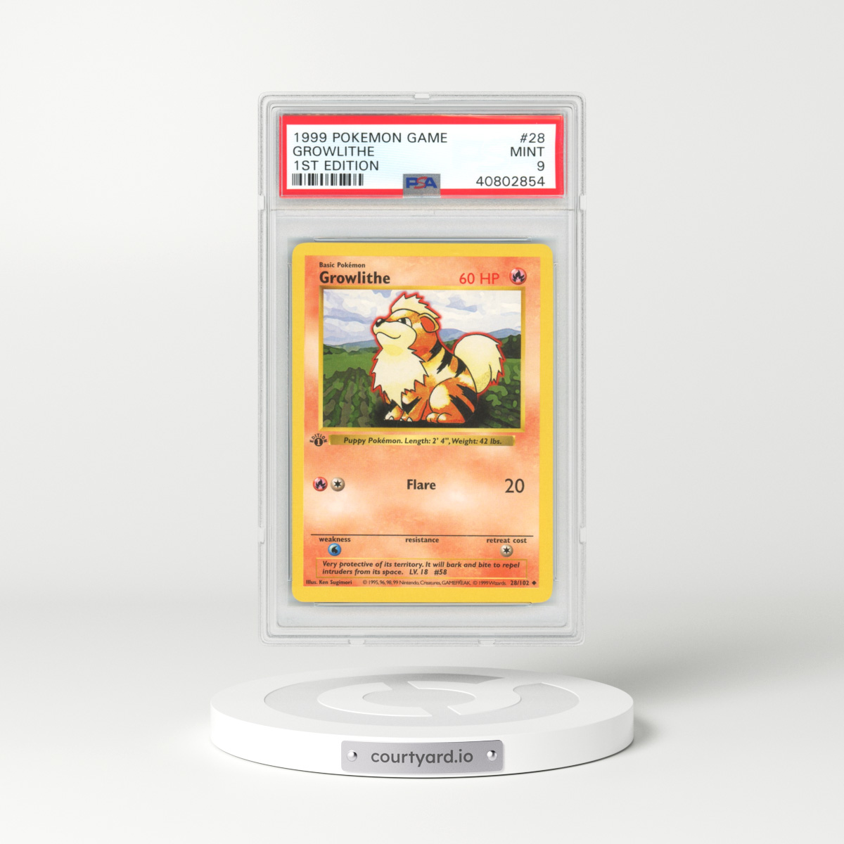 1999 Base Set #28 Growlithe - 1st Edition Shadowless (PSA 9 MINT)