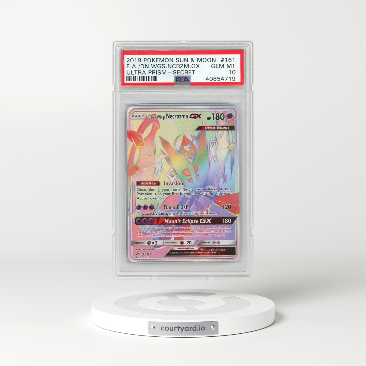 2018 Pokémon Sun & Moon Ultra Prism #161 Dawn Wings Necrozma GX - Holo Full Art Secret (PSA 10 GEM MINT)