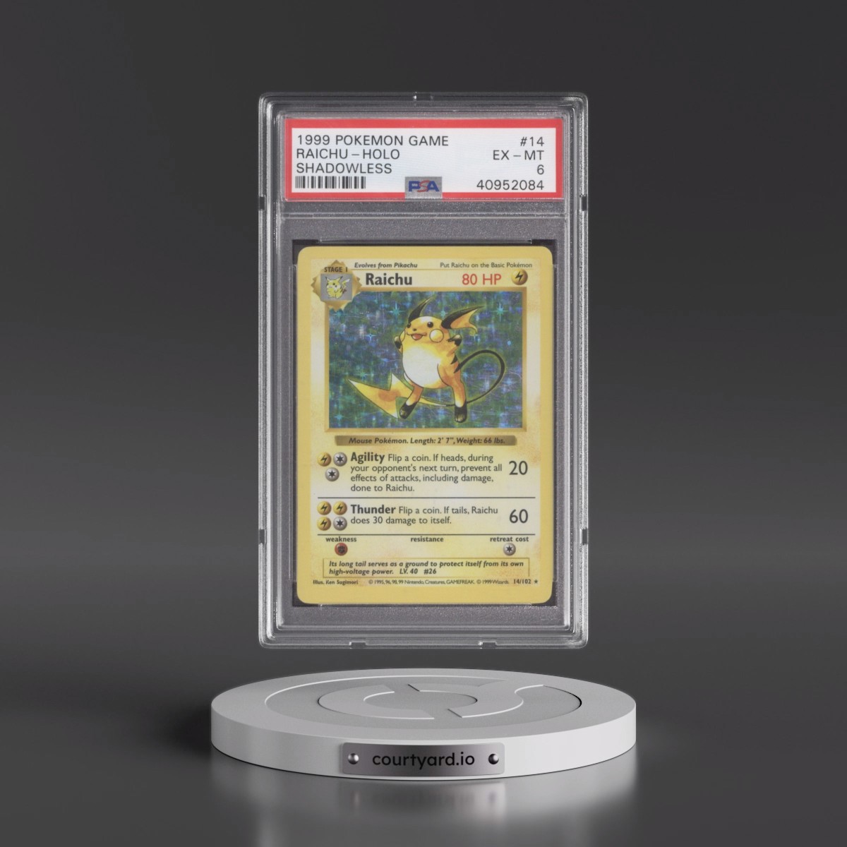 1999 Pokémon Game #14 Raichu - Holo Shadowless (PSA 6 EX-MT)