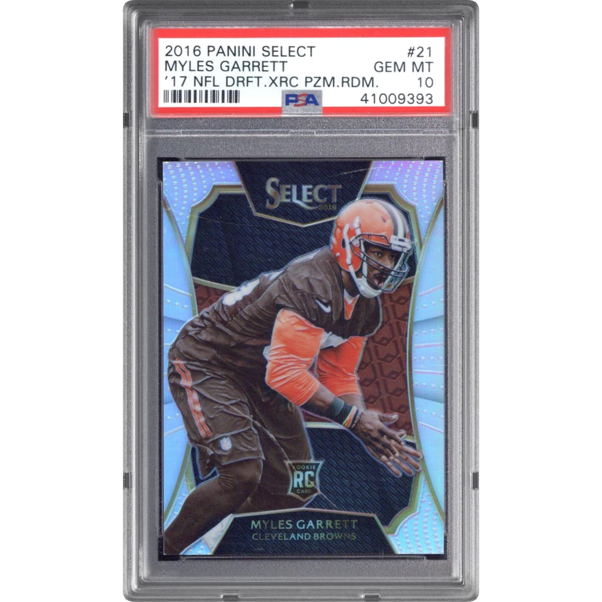 2016 Panini Select '17 NFL Draft Xrc Prizm Redemption #21 Myles Garrett, PSA 10