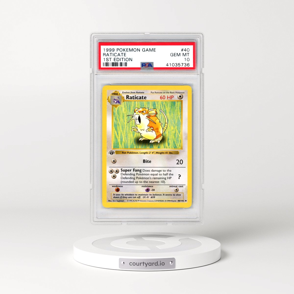 1999 Pokémon Game #40 Raticate - 1st Edition (PSA 10 GEM MINT)